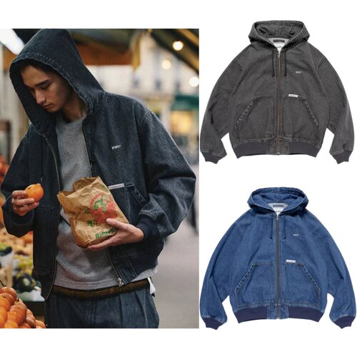 日系潮牌WTARP 26AW美式复古牛仔衣帽衫秋冬水洗工装拉链外套夹克