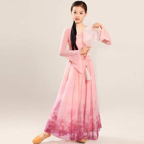 儿童古典舞蹈服中国舞身韵飘逸纱衣练功服女童民族舞扇子舞演出服