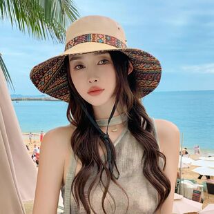 帽子女款夏天个性帽子罕见民族渔夫帽紫外线防晒遮阳帽牛仔帽西部
