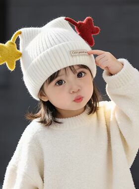 可爱宝宝帽子秋冬季保暖加厚针织套头帽男女儿童防风韩版毛线帽潮
