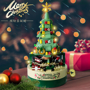 圣诞树音乐盒JAKI佳奇积木手工拼装八音盒送女生女朋友的生日礼物