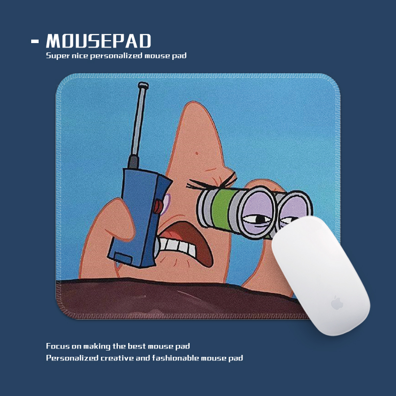 海绵宝宝放哨派大星怀旧卡通方形鼠标垫学生宿舍锁边加厚防滑护腕