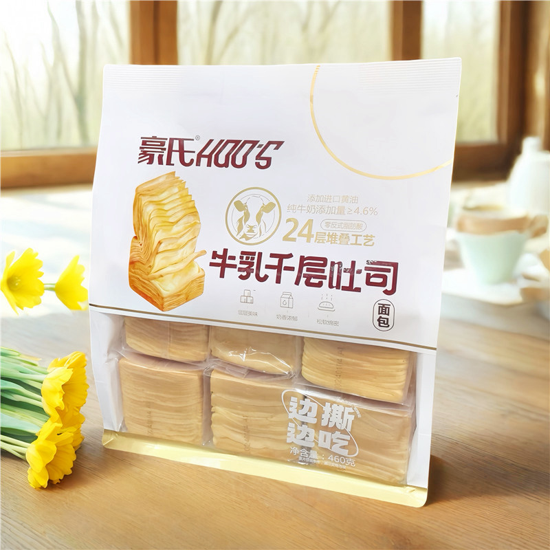 豪氏牛乳千层吐司460g袋装营养早餐代餐点心饱腹手撕面包糕点零食图片
