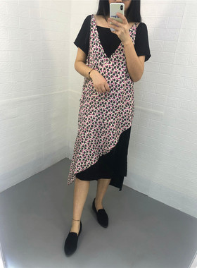 米蔻百家好夏季新碎花真两件中长款短袖女式连衣裙HTOP425A