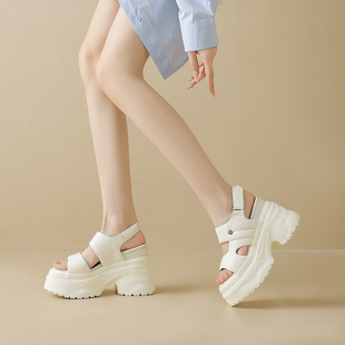 12cm内增高女鞋夏鱼嘴镂空真皮透气清爽坡跟凉鞋小个子厚底松糕鞋