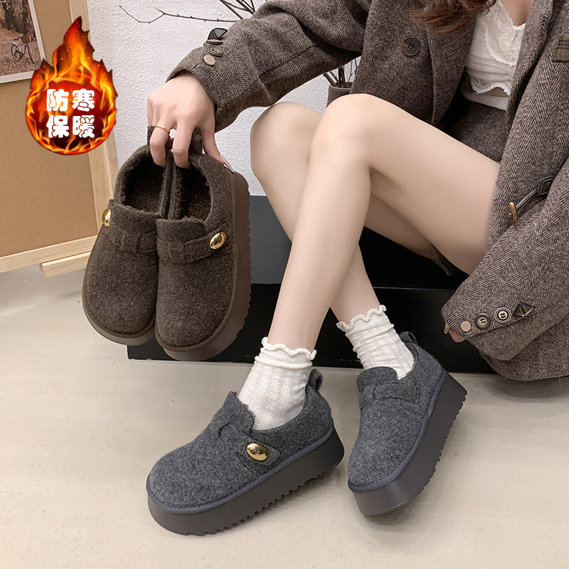 厚底休闲勃肯鞋女2025冬季新款加绒保暖乐福鞋棉鞋增高时尚雪地靴,女鞋,深口单鞋,淘宝优惠券,粉丝福利购,淘宝优惠卷