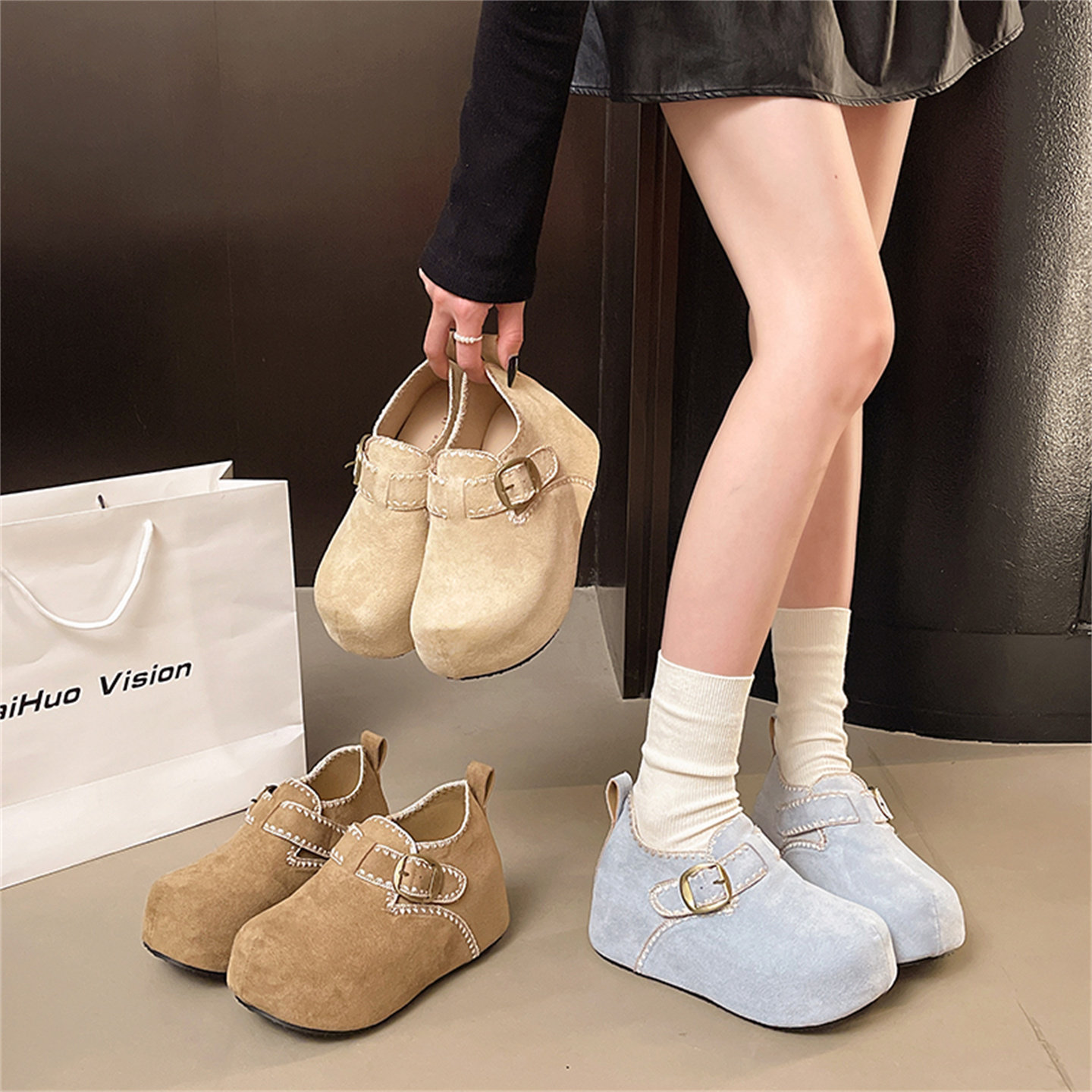 复古气质勃肯鞋女2026春季新款一脚蹬内增高单鞋法式配裙子乐福鞋,女鞋,深口单鞋,淘宝优惠券,粉丝福利购,淘宝优惠卷