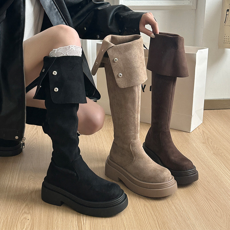 美拉德棕色过膝长筒靴女粗腿弹力显瘦厚底堆堆长靴两穿高筒骑士靴,女鞋,时装靴,淘宝优惠券,粉丝福利购,淘宝优惠卷