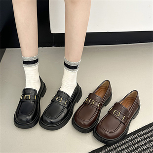 百搭配裙子jk小皮鞋 复古学院风乐福鞋 厚底增高单鞋 新款 女2026春季
