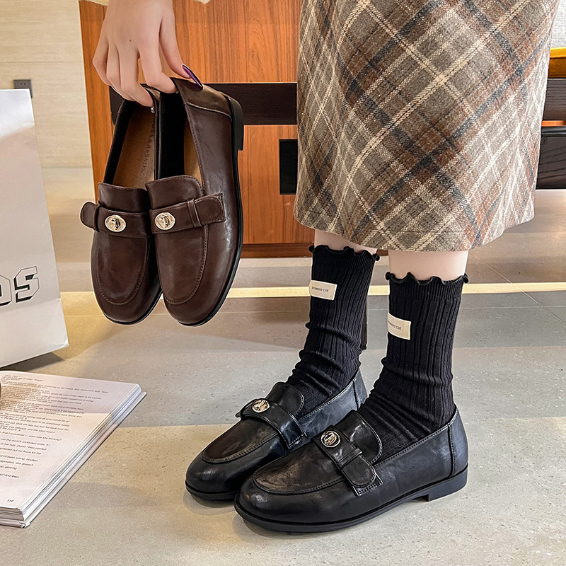 时尚气质乐福鞋女2026春季新款爆款平底一脚蹬单鞋通勤黑色小皮鞋,女鞋,深口单鞋,淘宝优惠券,粉丝福利购,淘宝优惠卷