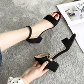 女士百搭一字带ins潮中跟粗跟网红女鞋 夏季 女仙女风2026新款 凉鞋