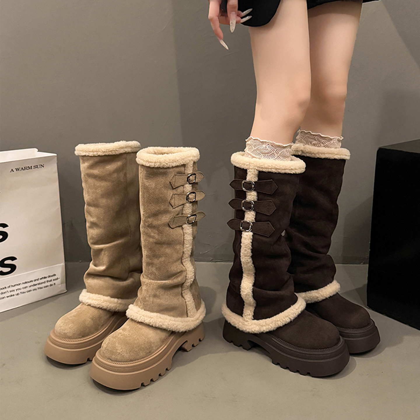 永希女鞋加绒加厚东北毛茸茸棉鞋