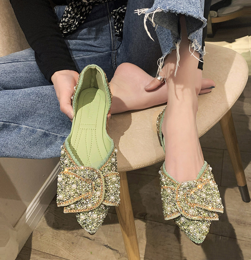 平底单鞋女2025年春季新款蝴蝶结水钻瓢鞋女小香风尖头软底孕妇鞋,女鞋,浅口单鞋,淘宝优惠券,粉丝福利购,淘宝优惠卷