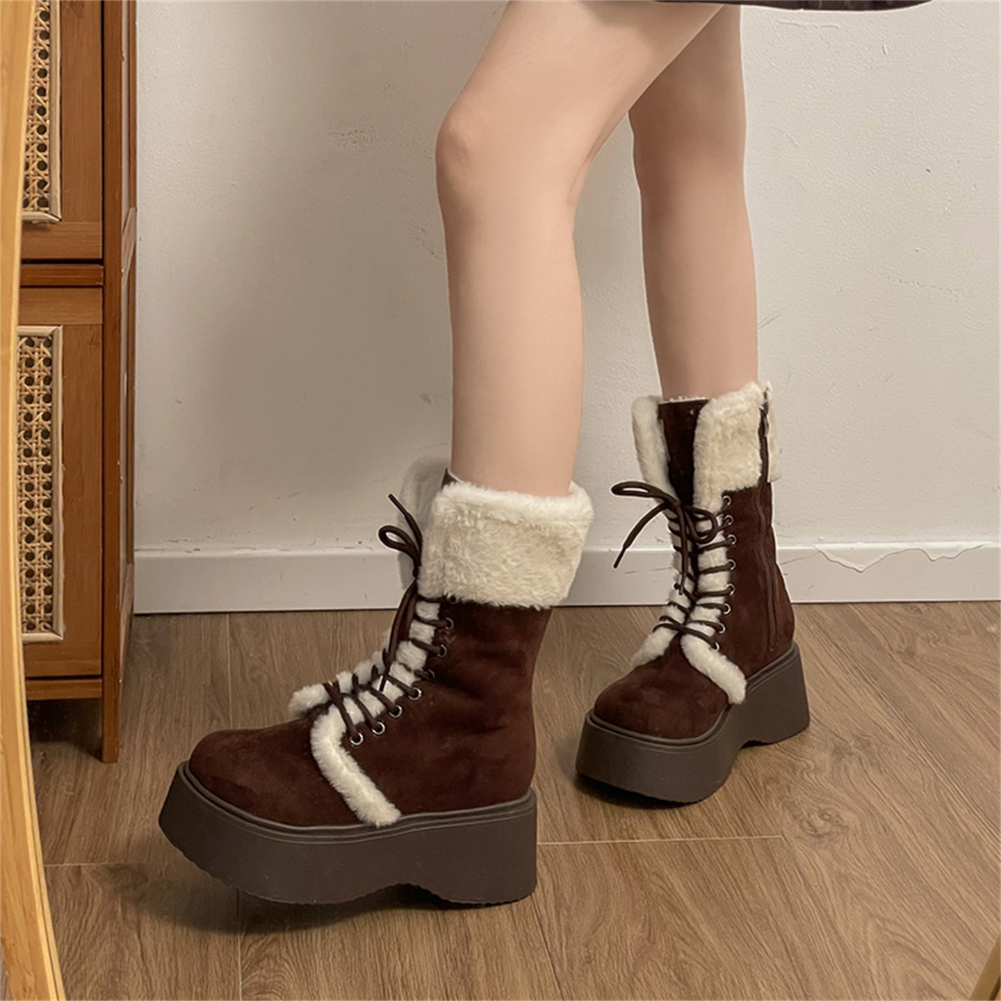 永希女鞋保暖气质毛毛棉鞋