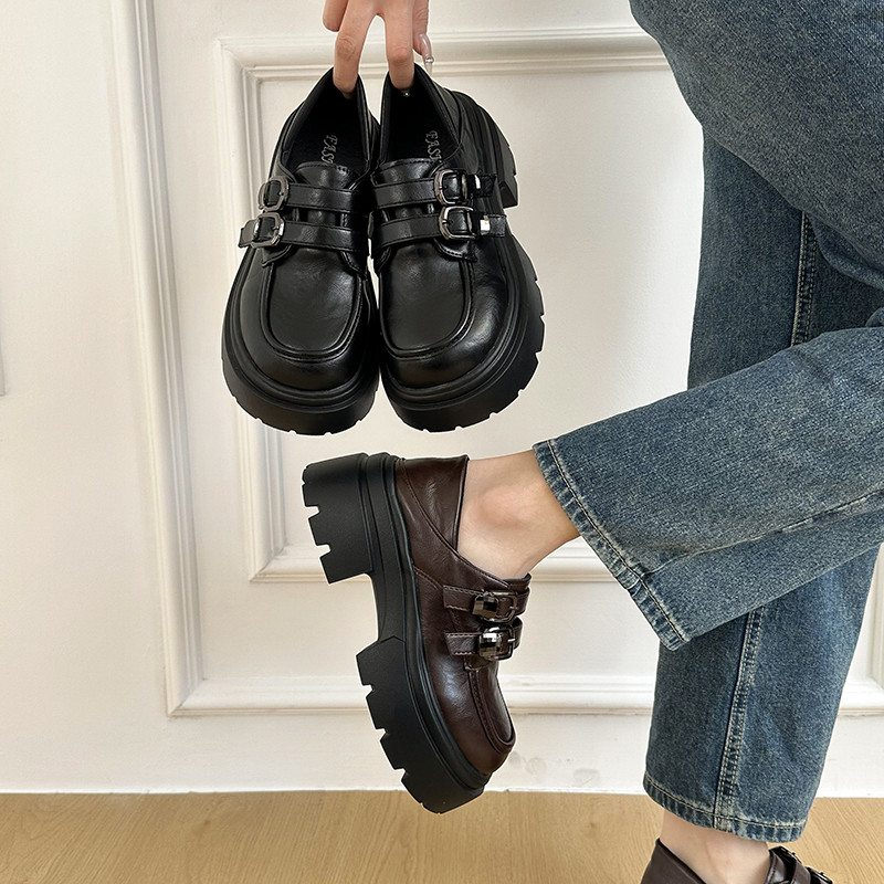 学院风厚底乐福鞋女2026春季新款气质时尚黑色小皮鞋百搭增高单鞋,女鞋,深口单鞋,淘宝优惠券,粉丝福利购,淘宝优惠卷