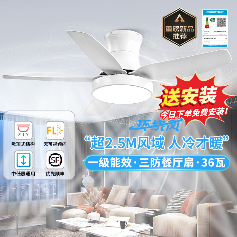 雷士照明吊扇灯风扇灯客厅餐厅卧室简约现代LED吸顶风扇吊灯FS
