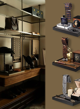 意式风入户玄关柜组合样板房男士领带香水软装摆件鞋拔实拍套装