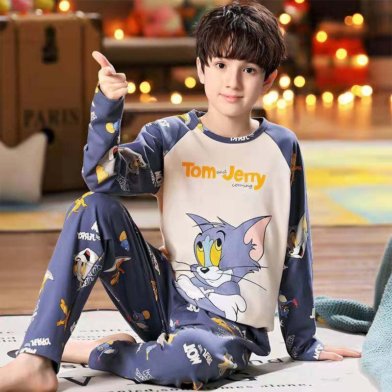 4岁-14岁春秋儿童睡衣大儿童男童装长衣长裤春秋薄款卡通圆领中大
