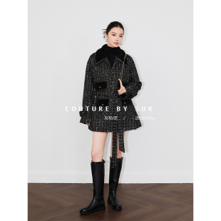 SUK 都市OL百搭通勤贴袋设计小香风外套廓形宽松显瘦女 风华小香