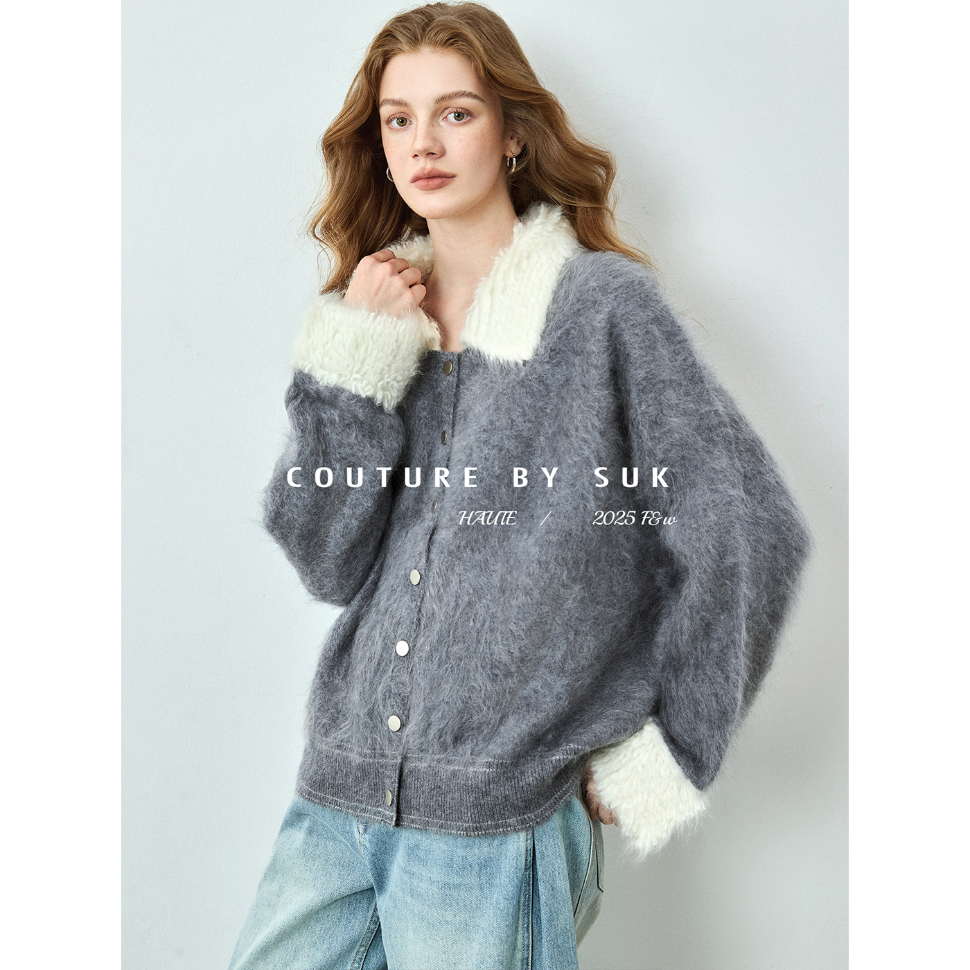 SUK 揉碎月光! 100%羊绒亲肤柔软时髦质感单排扣翻领拼接毛衣