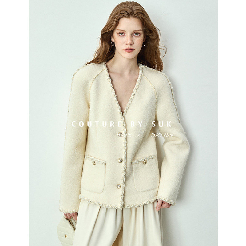 SUK 雅致诗篇！V领落肩袖宽松廓形显瘦时尚名媛风小香风短外套女,女装/女士精品,毛呢外套,淘宝优惠券,粉丝福利购,淘宝优惠卷