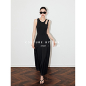SUK 拼接圆领收腰连衣裙女 夏长裙无袖 气质尤物 2025新款