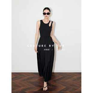 夏长裙无袖 2025新款 拼接圆领收腰连衣裙女 气质尤物 SUK