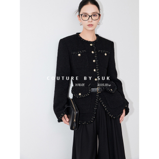 圆领复古单排扣收腰织带设计感小香风外套女新款 SUK 梧桐香榭