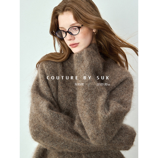 咖色针织毛衣女 马海毛圆领宽松显瘦2025秋冬新款 SUK 秋日B备