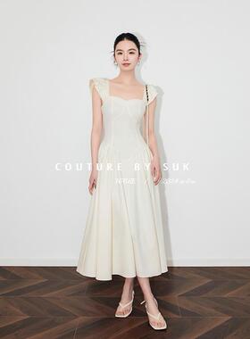 SUK 法式风情！2025新款夏季收腰显瘦白色连衣裙今年流行长裙女