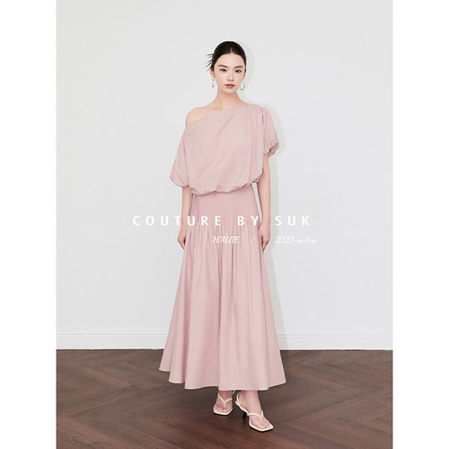 复古泡泡袖上衣高腰半身裙时尚