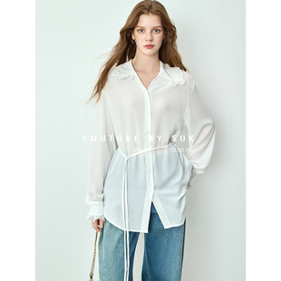 温柔百搭设计感掐腰松弛感花边领衬衫 法式 闲适时光 SUK