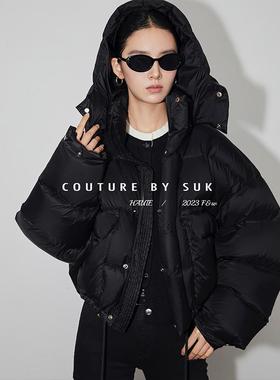 SUK 爱豆氛围！街拍达人时尚短款廓形25冬季新款绗缝面包羽绒服女