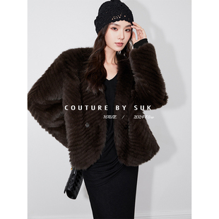 V领皮草外套女 进口狐狸毛咖色气质复古贵气冬季 SUK 琥珀时光