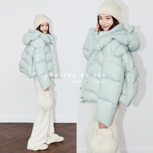 SUK 90白鹅绒雷锋帽设计感百搭显瘦宽松防风羽绒服外套 北欧幻雪
