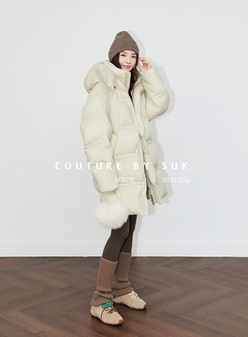 SUK 莫斯科冬韵！中长款90白鹅绒连帽宽松廓形保暖防风羽绒服女