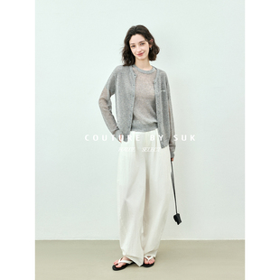 镂空圆领内搭套装 单排扣针织开衫 女休闲百搭两件套 高智基因 SUK