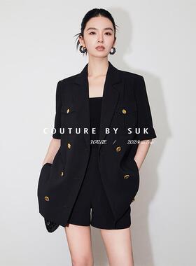 SUK 复古高定！短袖小西装短裤两件套夏季职业套装女