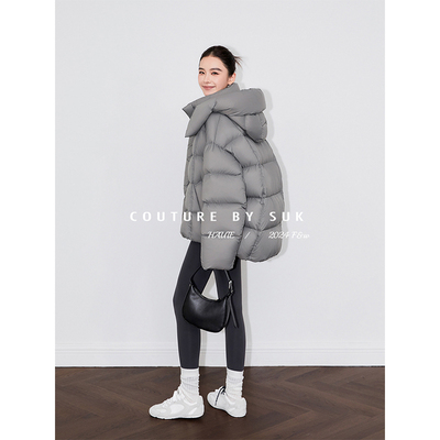白鹅绒中长款羽绒服SUK泡芙连帽