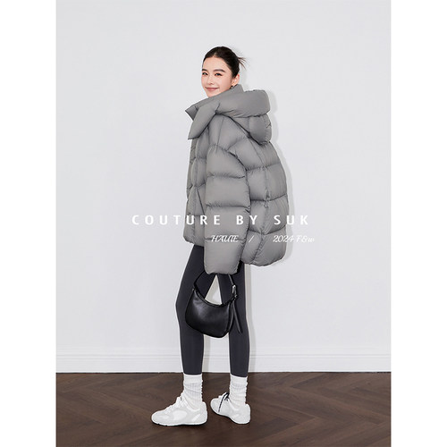 白鹅绒中长款羽绒服SUK泡芙连帽