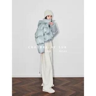 超短款 SUK 时尚 秋冬新款 连帽轻薄保暖羽绒服女90白鹅绒 高街爱豆