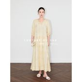 轻奢金丝绣花面料连衣裙女夏季 SUK 春光如洗 宽松显瘦气质长裙