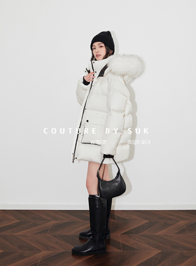 SUK 富士雪顶！2025冬季新款90鹅绒白色加厚羽绒服女大毛领中长款