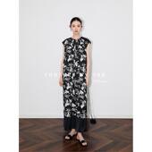 小众清新印花圆领无袖 SUK 富丽清雅 宽松显瘦拼接下摆连衣裙