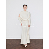 SUK 女 套2025秋冬新款 迷之优雅 羊毛混纺高腰收腰针织长裙袖