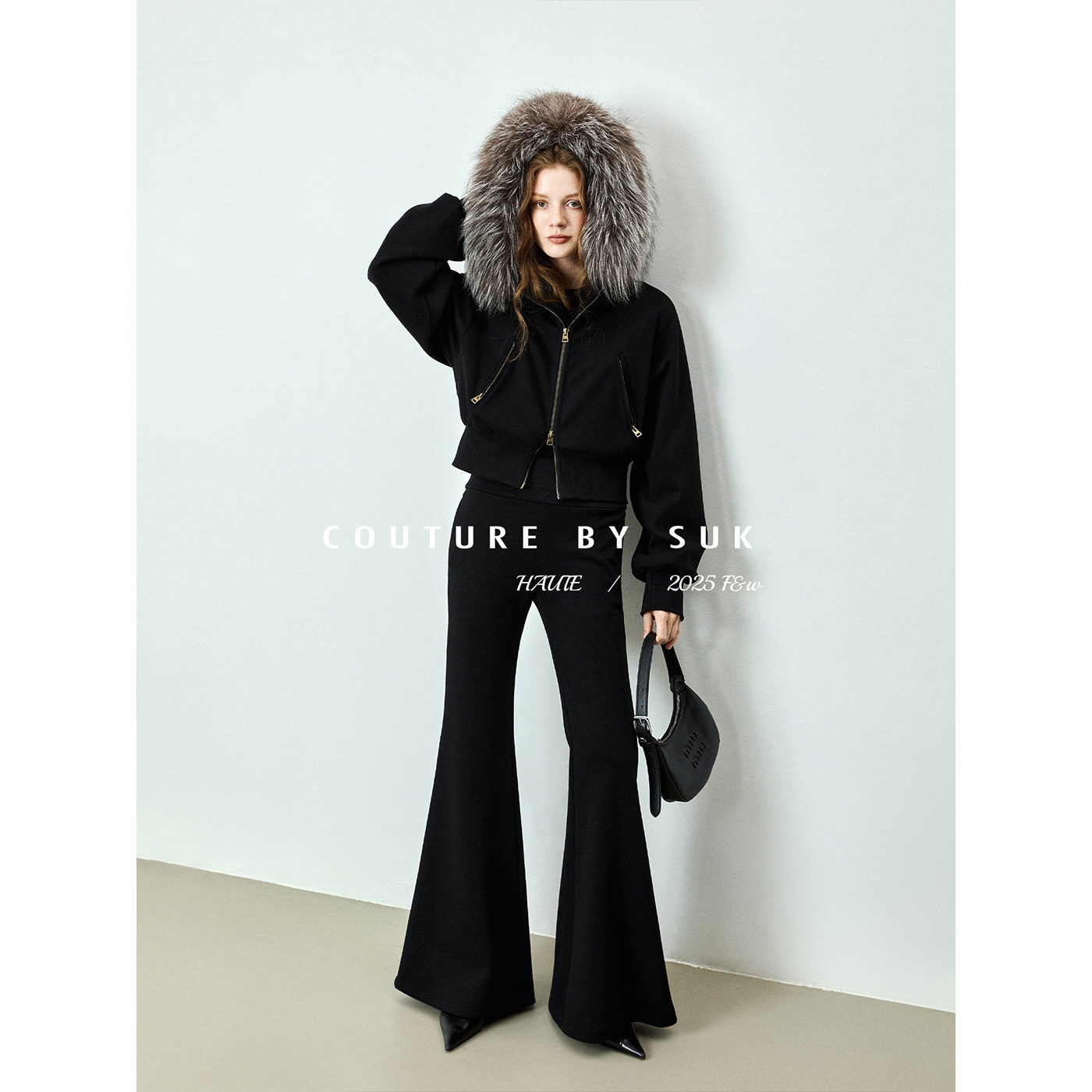 SUK 温情交织！2025冬季新款毛领拉链针织外套阔腿裤半裙三件套女,女装/女士精品,时尚套装,淘宝优惠券,粉丝福利购,淘宝优惠卷