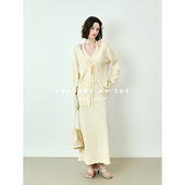 三件套装 SUK 及简风V领吊带半身裙系带开衫 微醺 女气质轻熟 法式