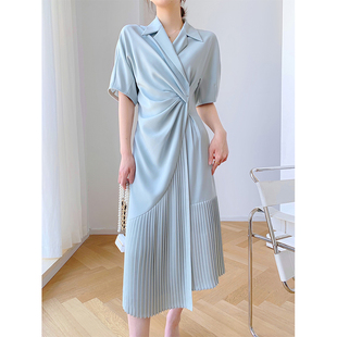 【现货】SUK 浮日茶歇!优雅设计下摆压皱显瘦连衣裙女2025夏新款