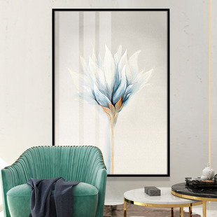 现代轻奢花卉植物装饰画长方形竖版黑框晶瓷画商品房欧式装修挂画