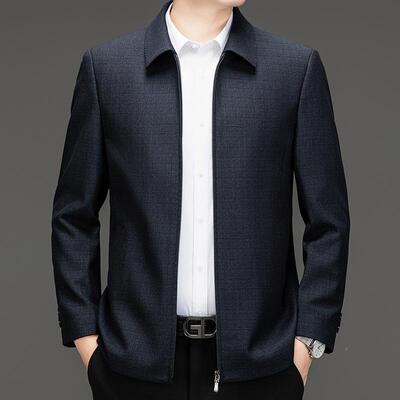 羊秋季中年装男士毛夹克中老年爸爸商休闲上衣格2397-WL子拉链翻